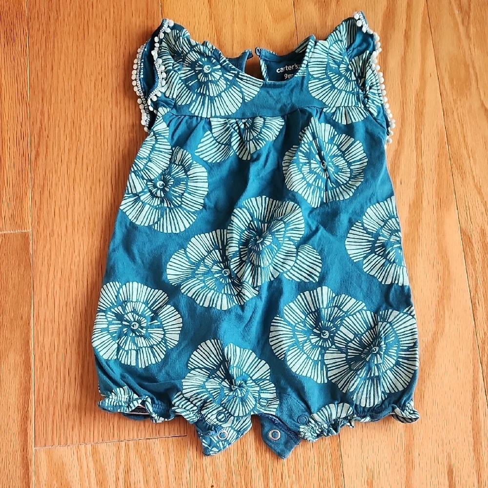 Carter's Teal Baby Romper 9 Months